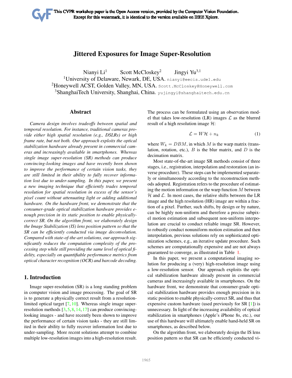 Jittered Exposures for Image Super-Resolution