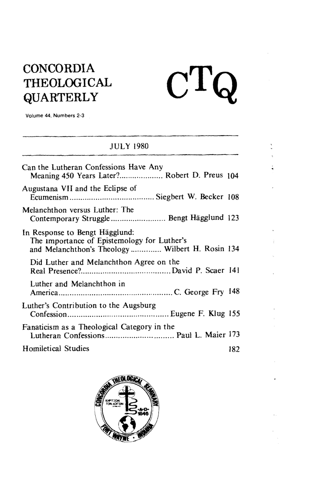 In Response to Bengt Hagglund: Did Luther and Melanchthon Agree on the Real Presence?