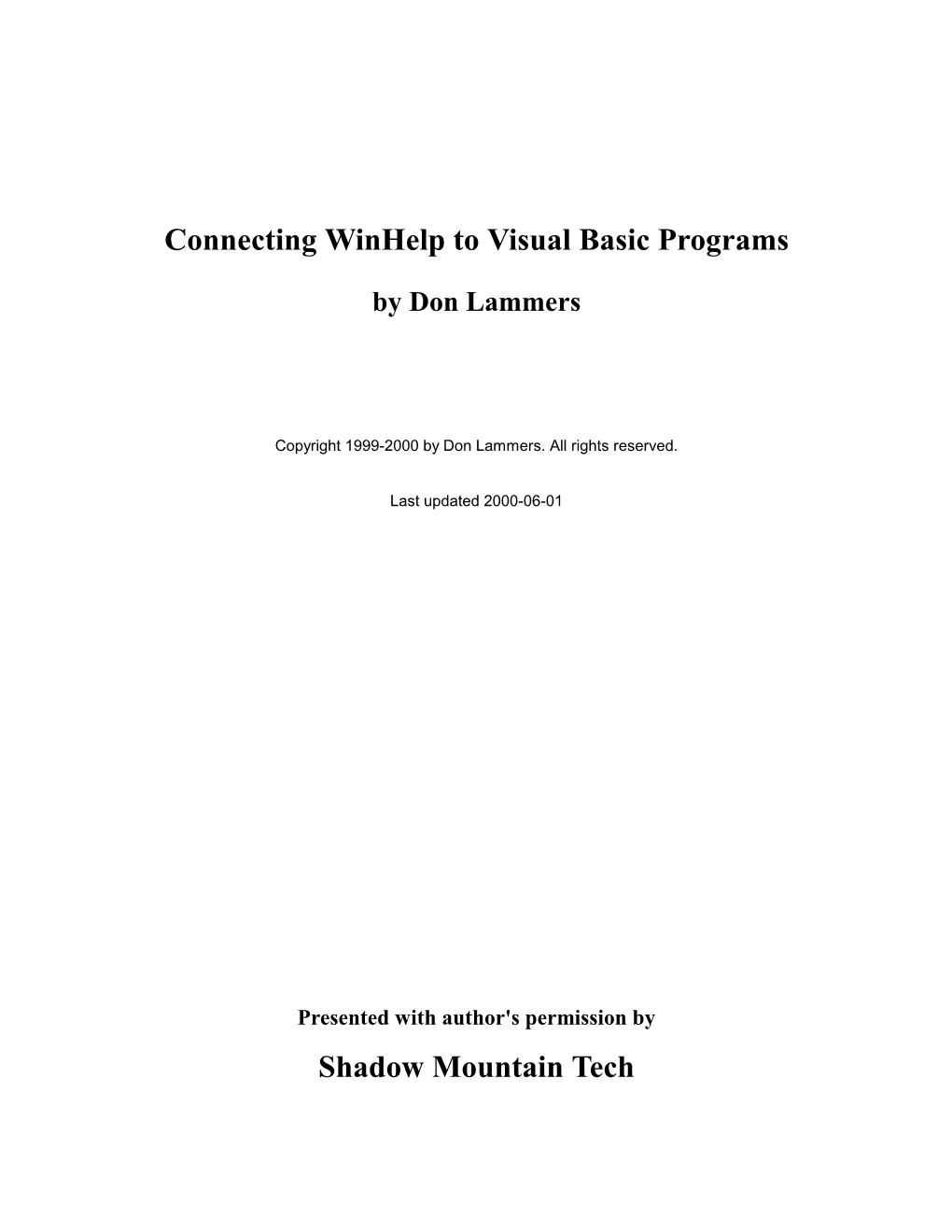 Connecting Winhelp to Visual Basic Programs