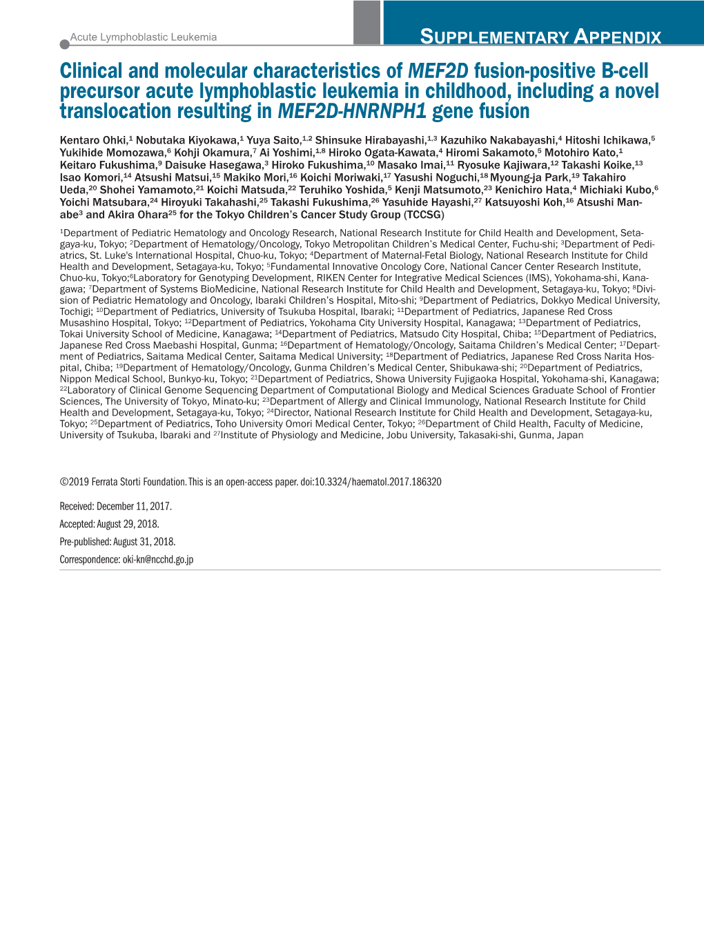 Clinical and Molecular Characteristics of MEF2D Fusion-Positive B-Cell