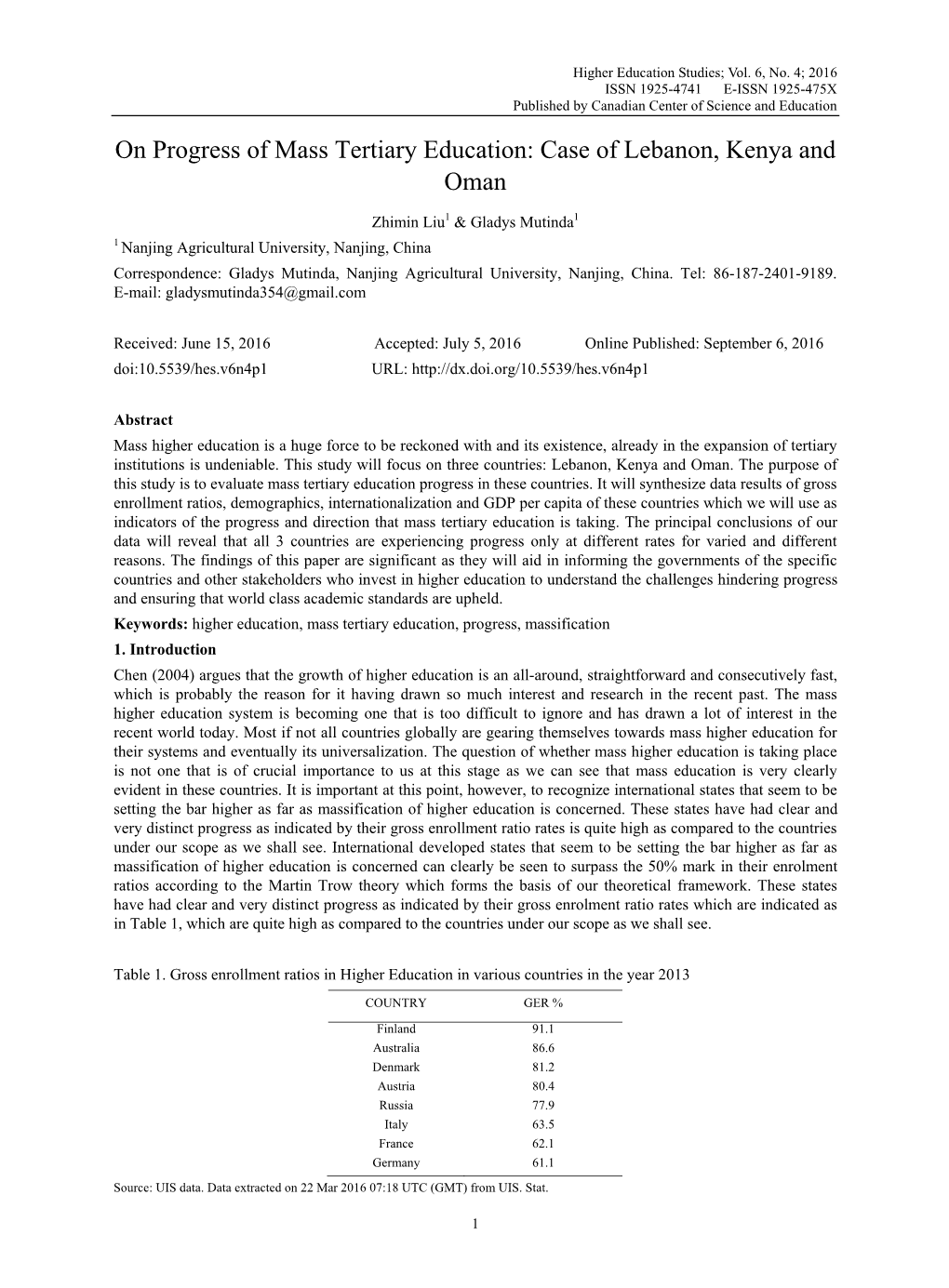 On Progress of Mass Tertiary Education: Case of Lebanon, Kenya and Oman