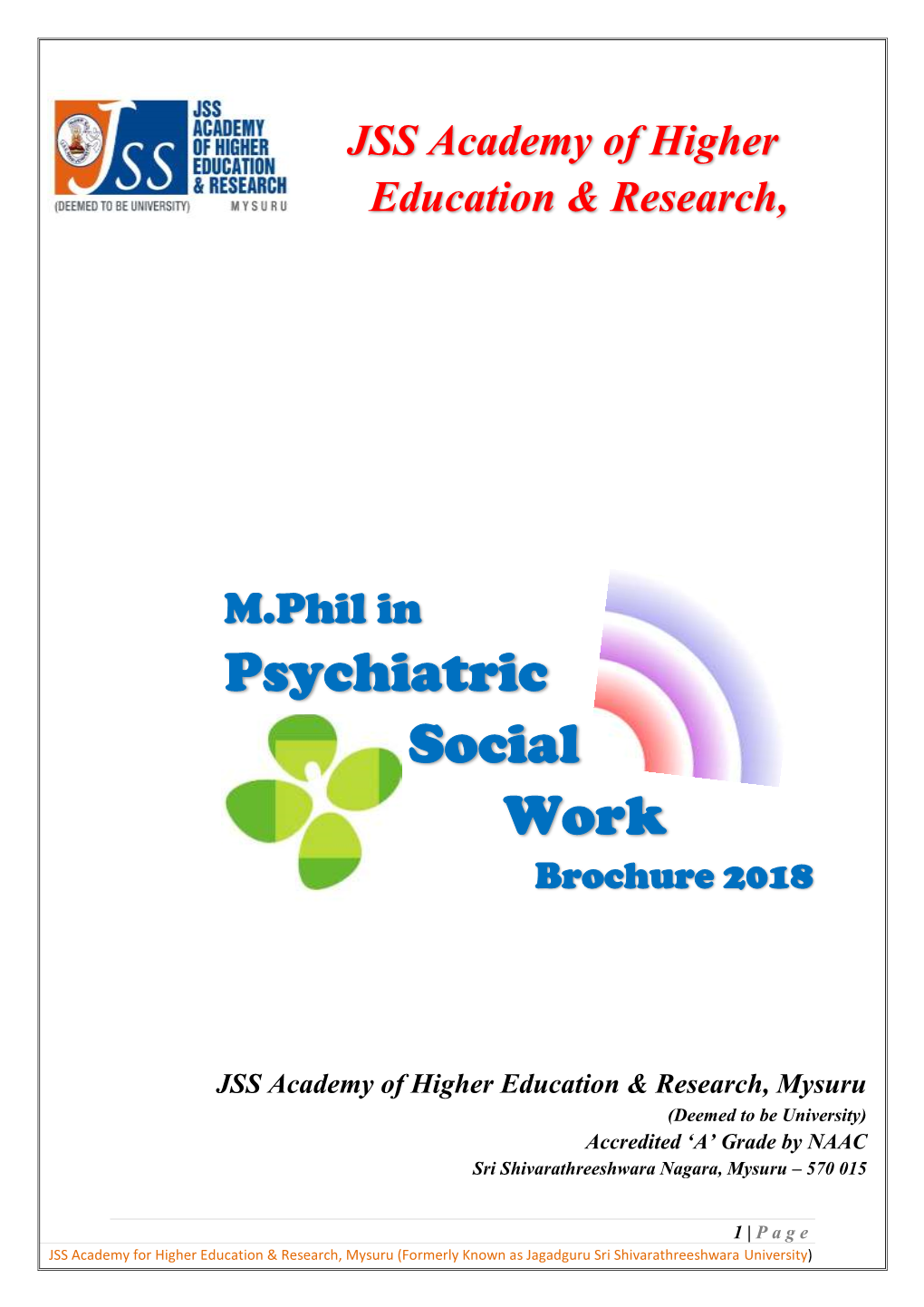 M.Phil in Psychiatric Social Work Brochure 2018