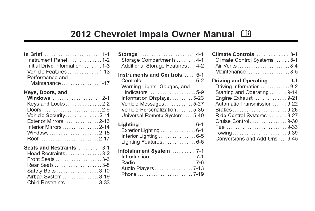 2012 Chevrolet Impala Owner Manual M