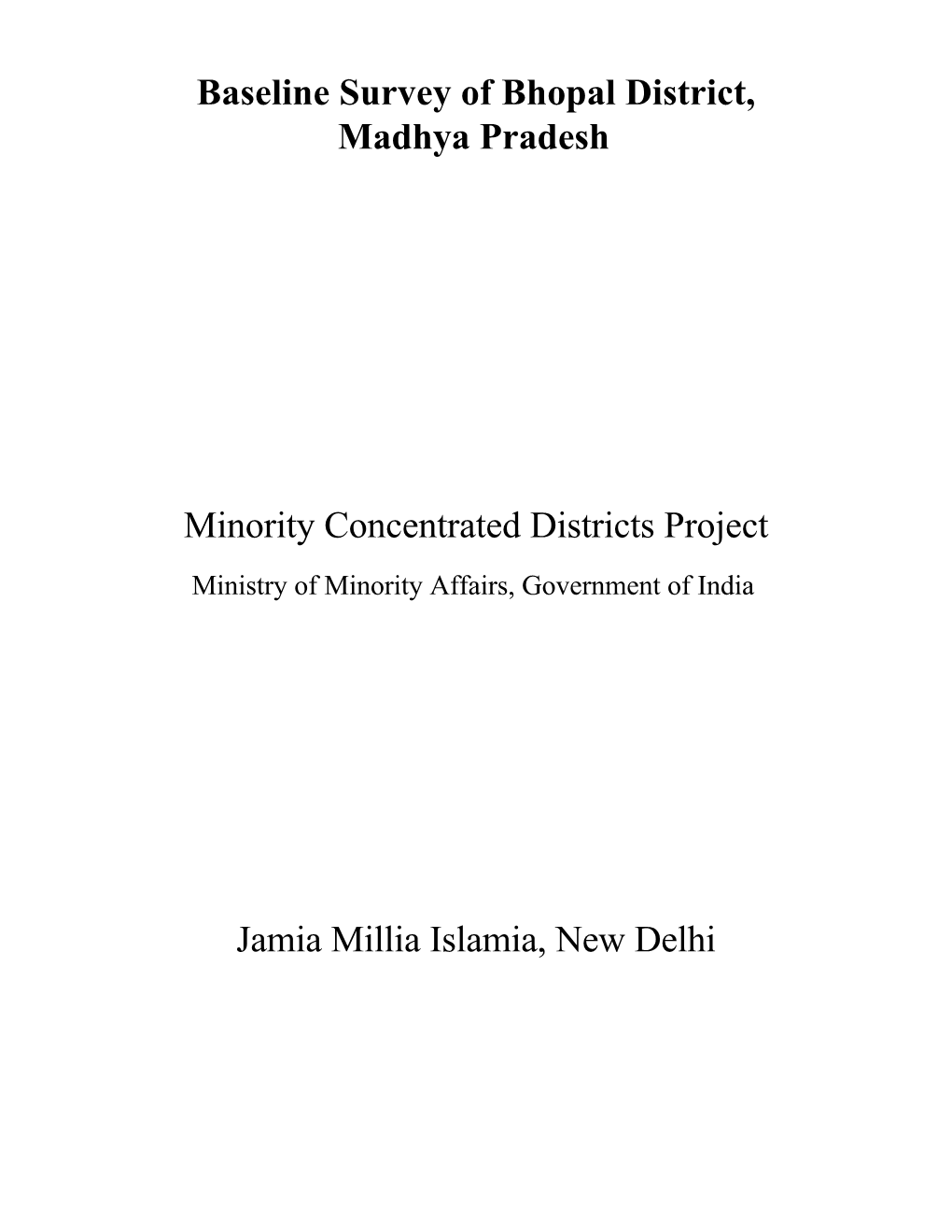 Baseline Survey of Bhopal District, Madhya Pradesh