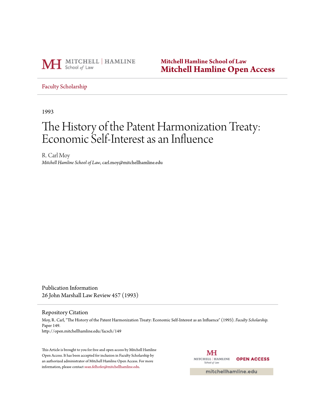 The History of the Patent Harmonization Treaty: Economic Self-Interest As an Influence