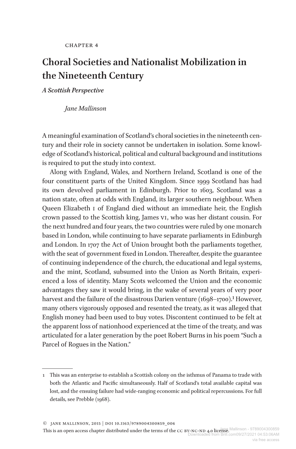 Choral Societies and Nationalist Mobilization in the Nineteenth Century a Scottish Perspective