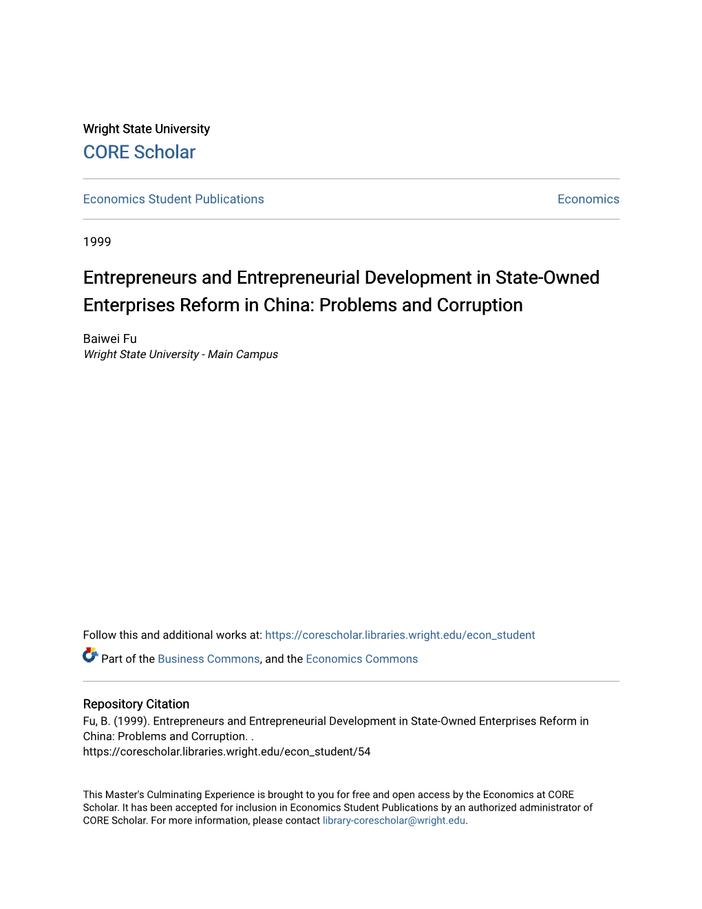 Entrepreneurs and Entrepreneurial Development in State-Owned Enterprises Reform in China: Problems and Corruption