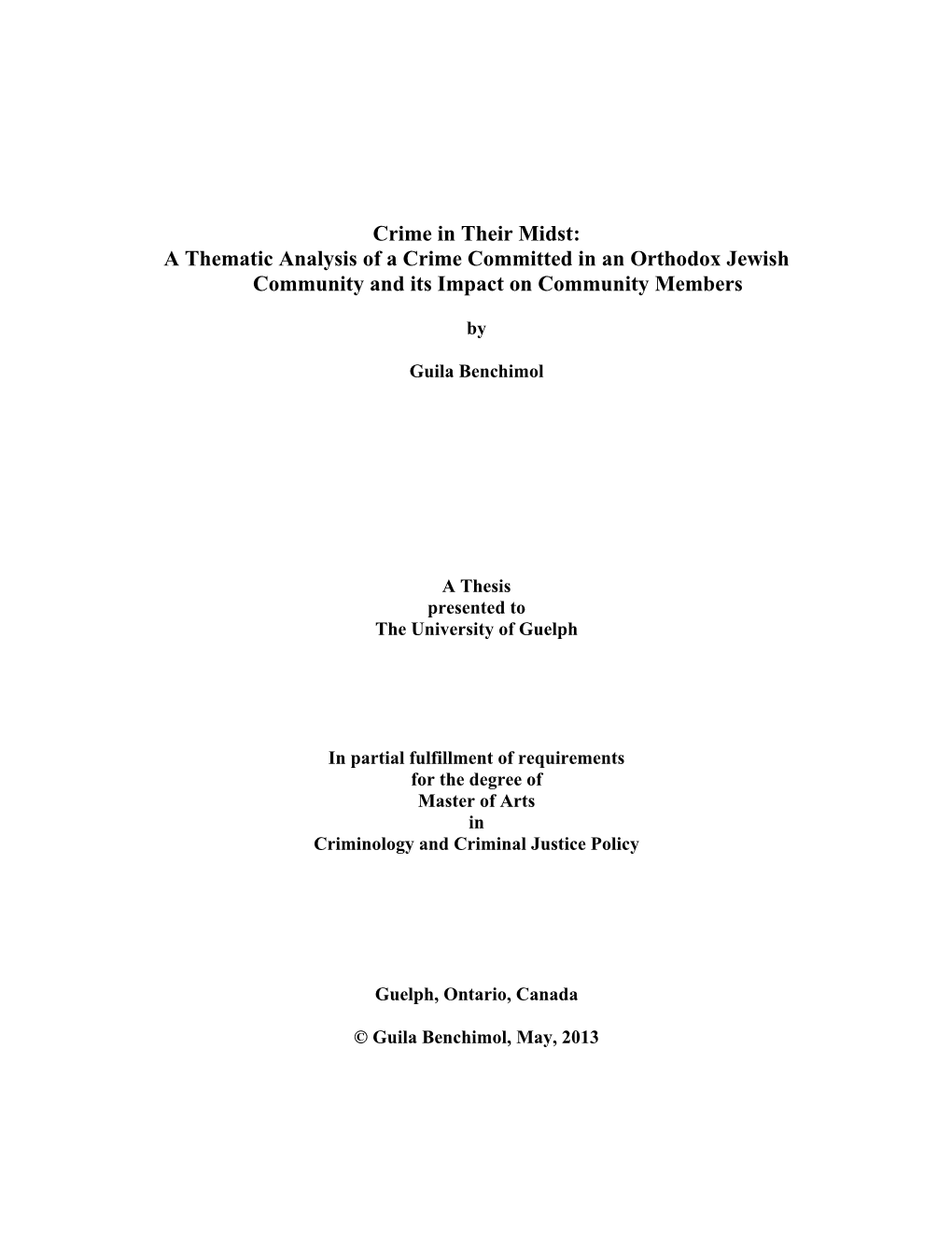 A Thematic Analysis of a Crime Committed in an Orthodox Jewish Community and Its Impact on Community Members