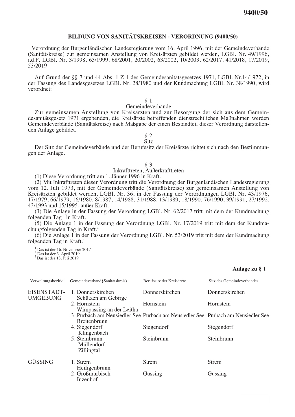 Bildung Von Sanitätskreisen - Verordnung (9400/50)