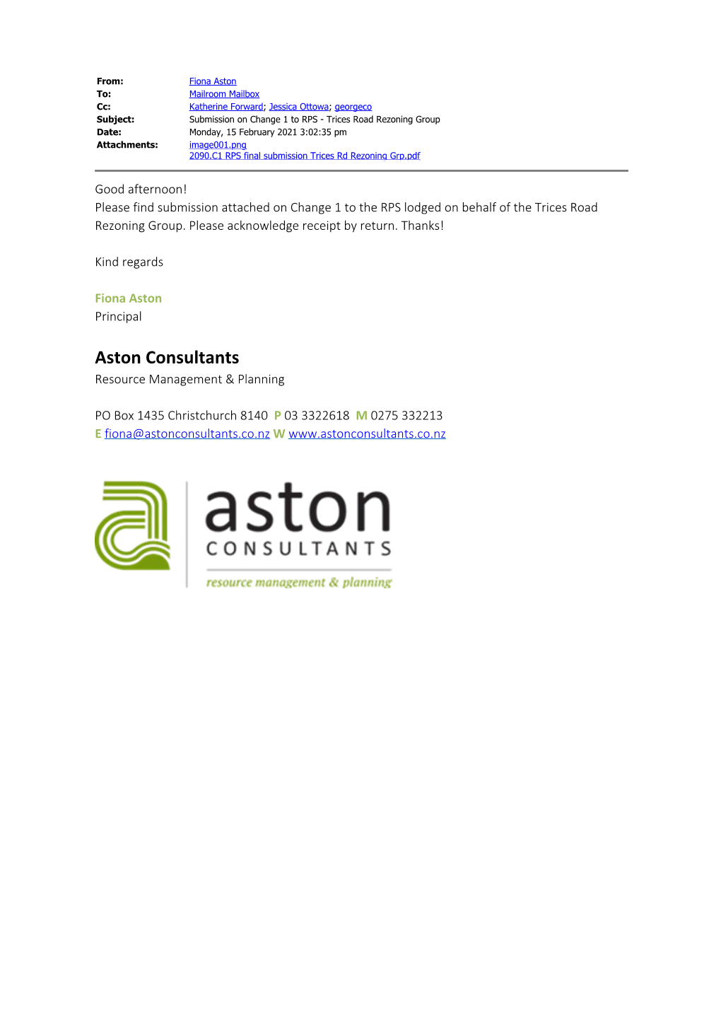 Trices Road Rezoning Group Date: Monday, 15 February 2021 3:02:35 Pm Attachments: Image001.Png 2090.C1 RPS Final Submission Trices Rd Rezoning Grp.Pdf