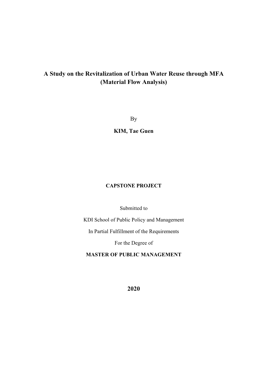 A Study on the Revitalization of Urban Water Reuse Through MFA (Material Flow Analysis)
