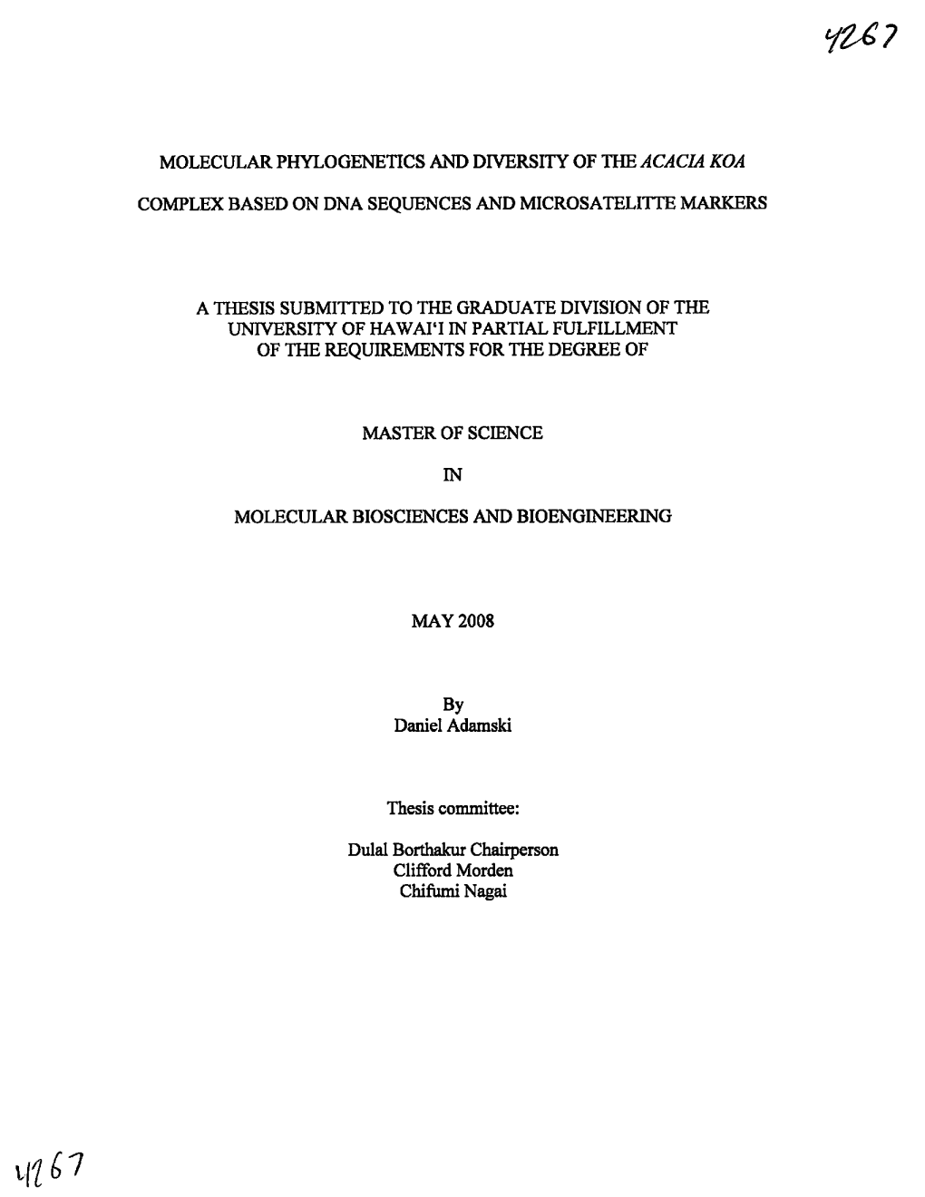 Molecular Phylogenetics and Diversity of the Acacia Koa