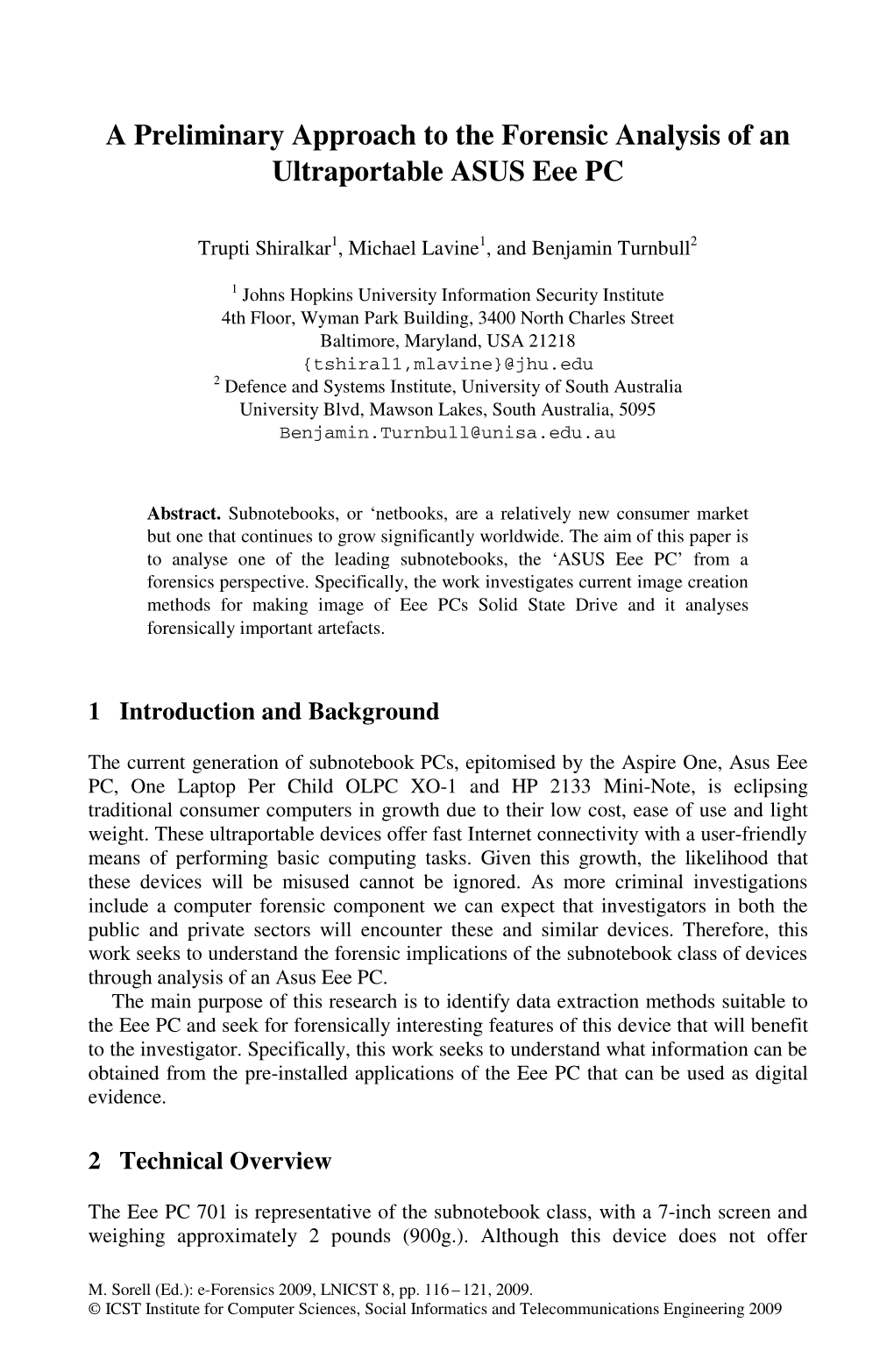 A Preliminary Approach to the Forensic Analysis of an Ultraportable ASUS Eee PC