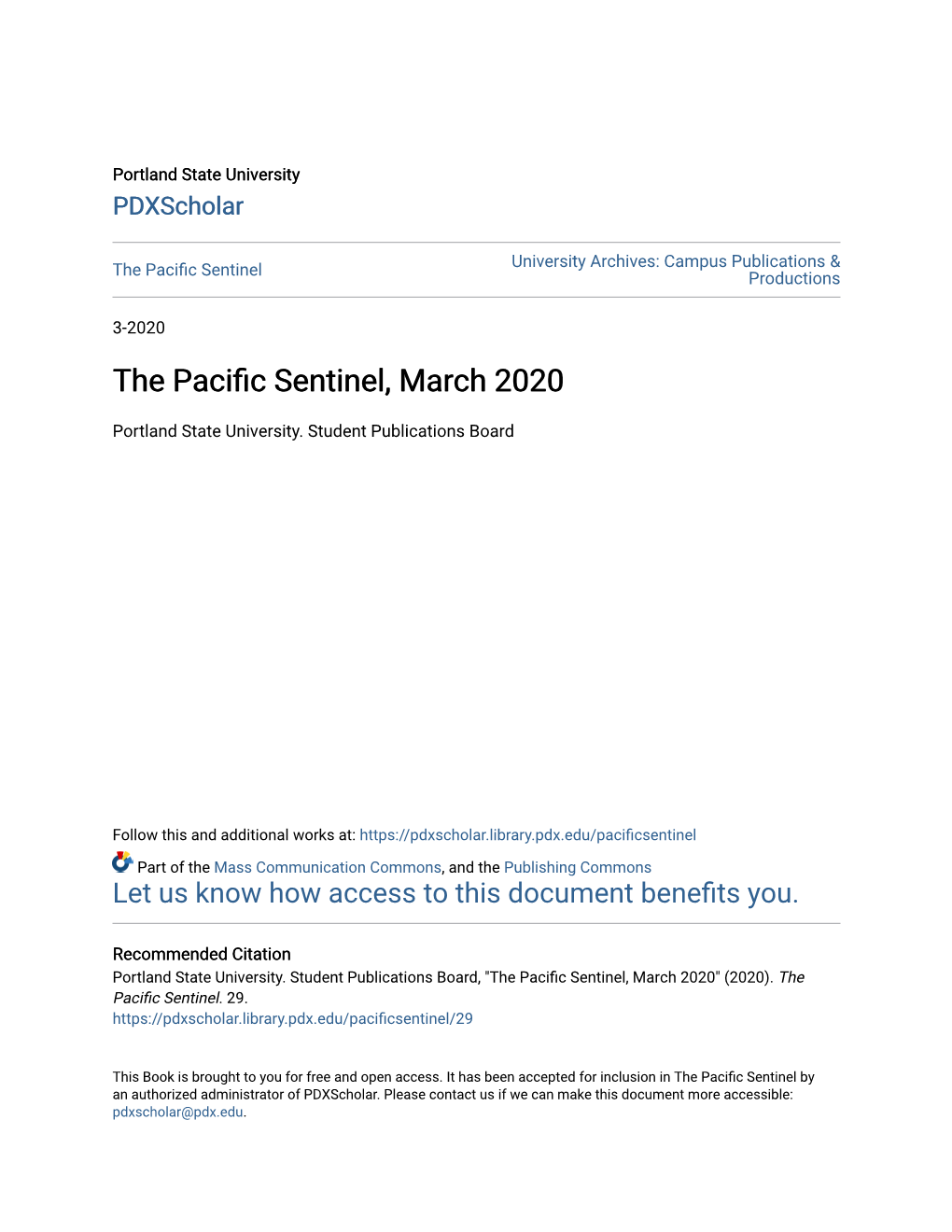 The Pacific Sentinel, March 2020
