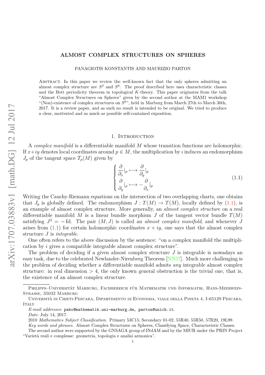 Arxiv:1707.03883V1 [Math.DG]