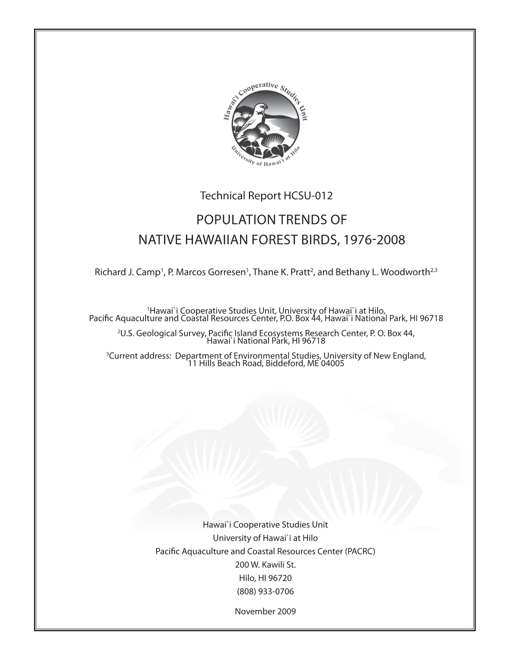 Population Trends of Native Hawaiian Forest Birds, 1976-2008