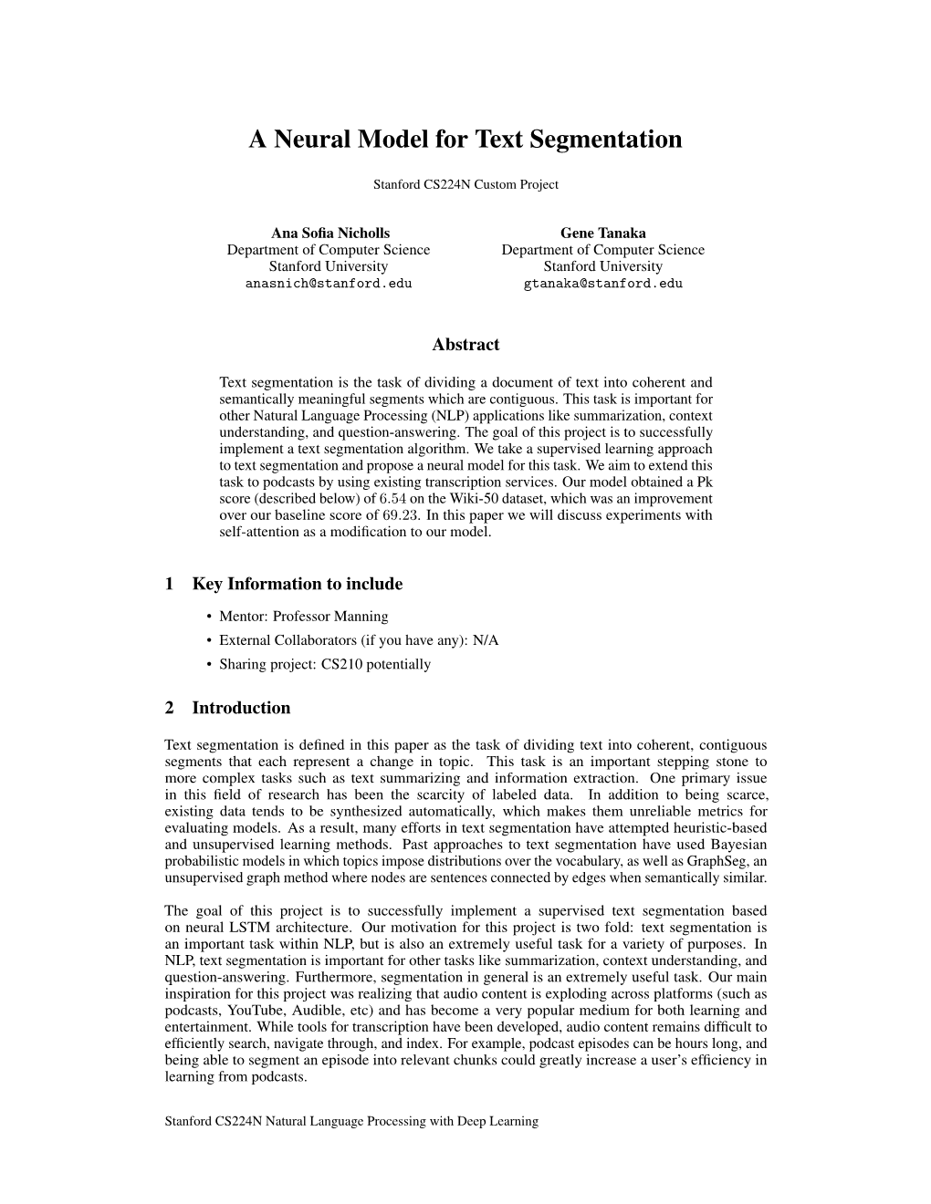 A Neural Model for Text Segmentation