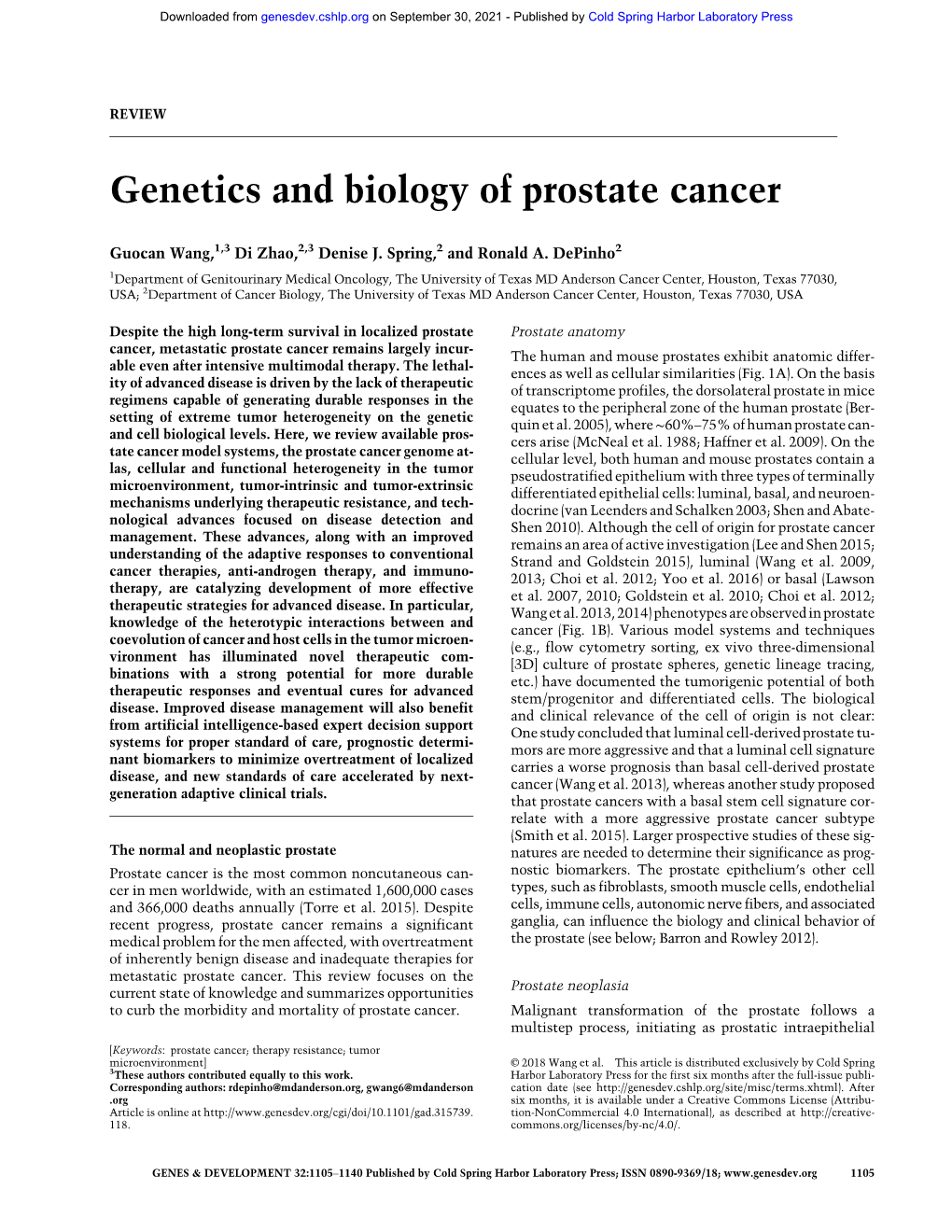 Genetics and Biology of Prostate Cancer