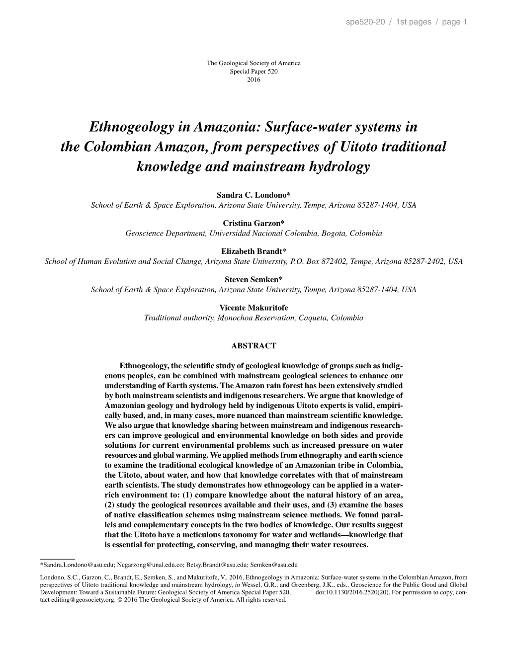 Ethnogeology in Amazonia: Surface-Water Systems in the Colombian Amazon, from Perspectives of Uitoto Traditional Knowledge and Mainstream Hydrology