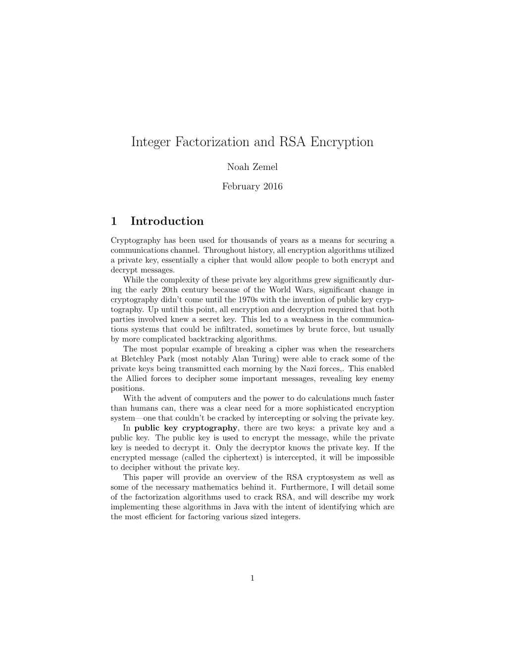 Integer Factorization and RSA Encryption