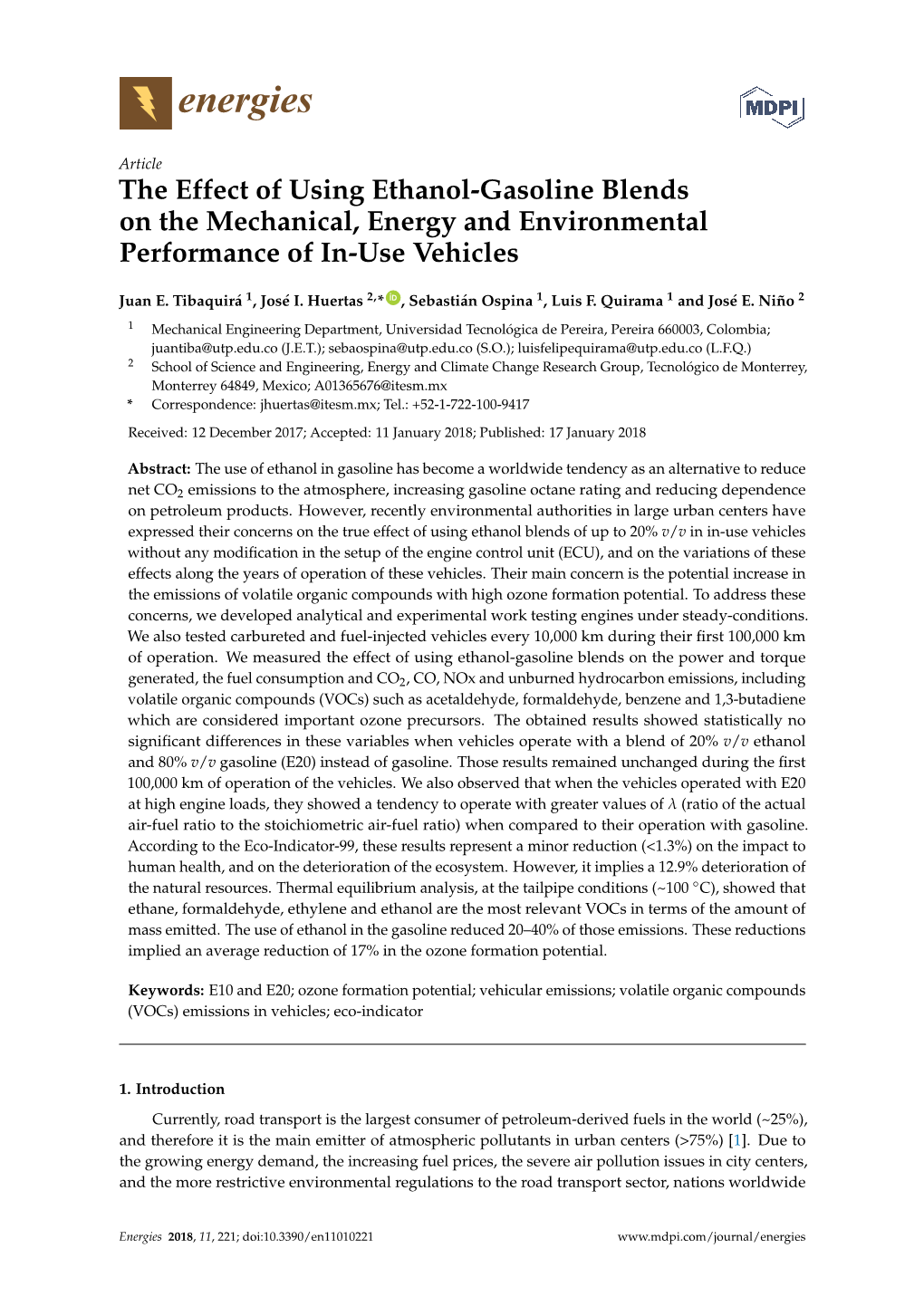 The Effect of Using Ethanol-Gasoline Blends on the Mechanical, Energy and Environmental Performance of In-Use Vehicles