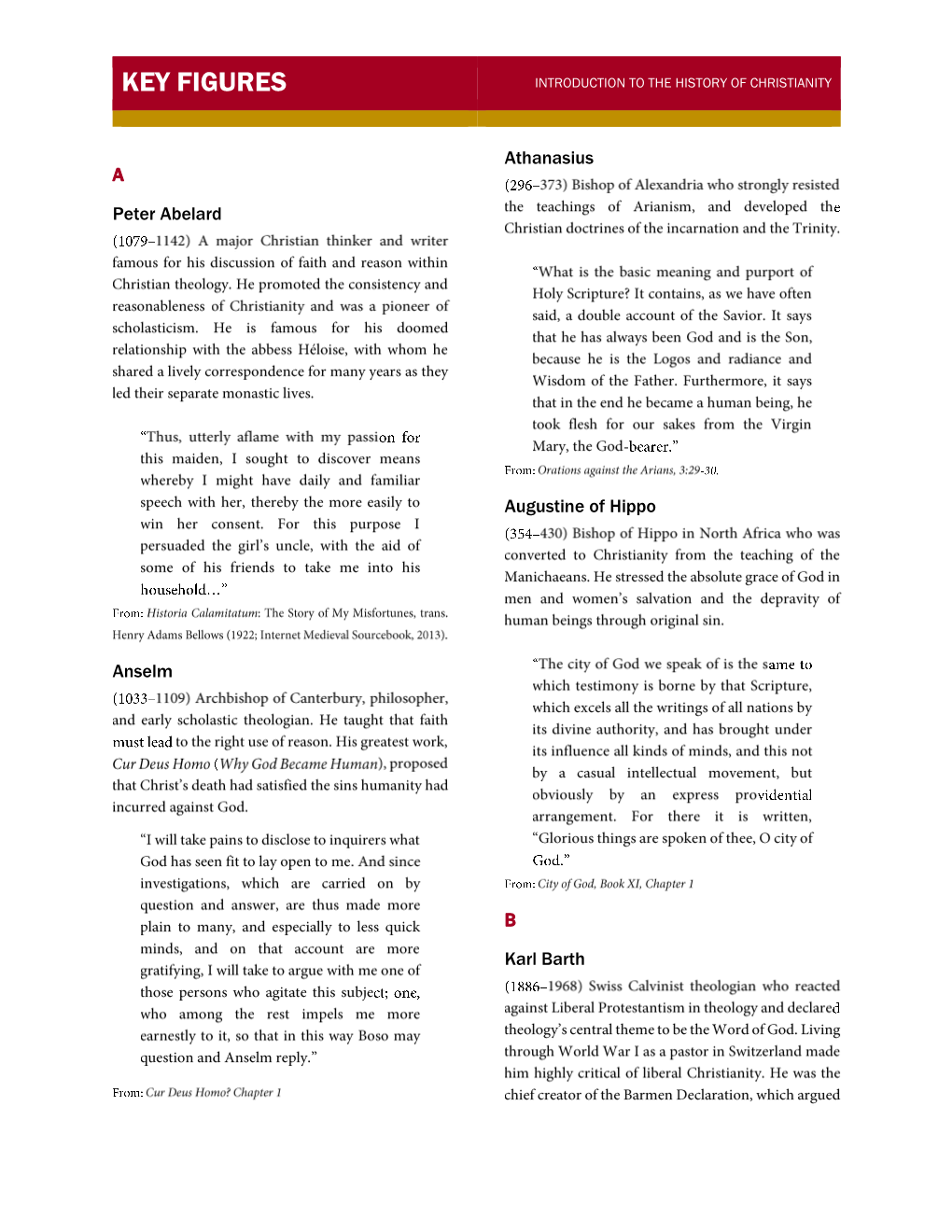 Key Figures Introduction to the History of Christianity