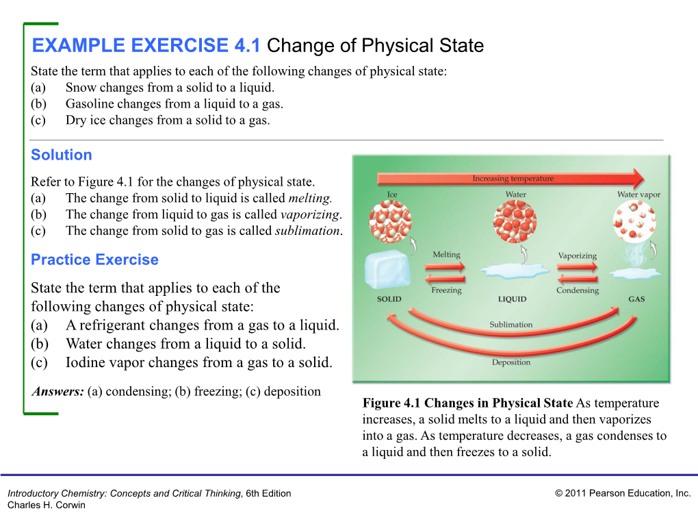 EXAMPLE EXERCISE 4.1 Change of Physical State