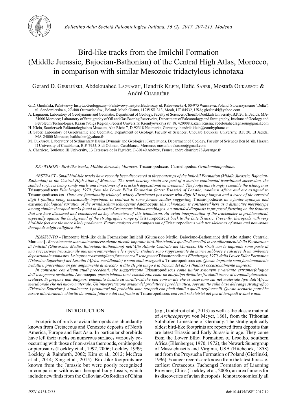 Middle Jurassic, Bajocian-Bathonian) of the Central High Atlas, Morocco, in Comparison with Similar Mesozoic Tridactylous Ichnotaxa