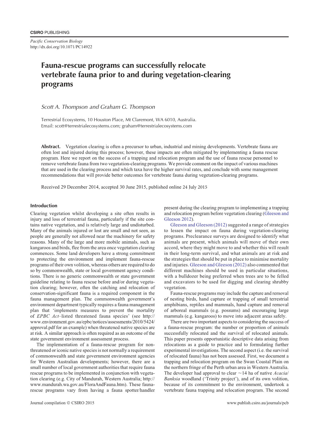 Fauna-Rescue Programs Can Successfully Relocate Vertebrate Fauna Prior to and During Vegetation-Clearing Programs