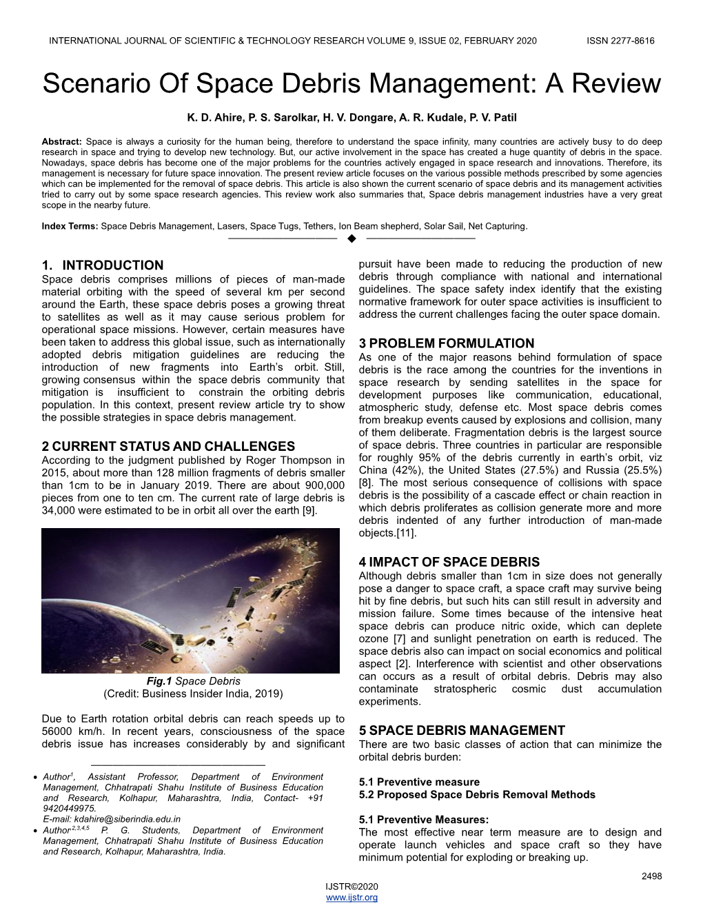 Scenario of Space Debris Management: a Review