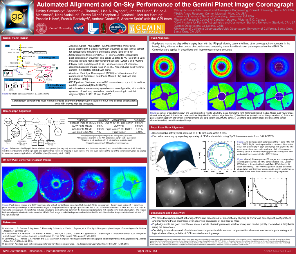 Automated Alignment and On-Sky Performance of the Gemini Planet Imager Coronagraph Dmitry Savranskya, Sandrine J