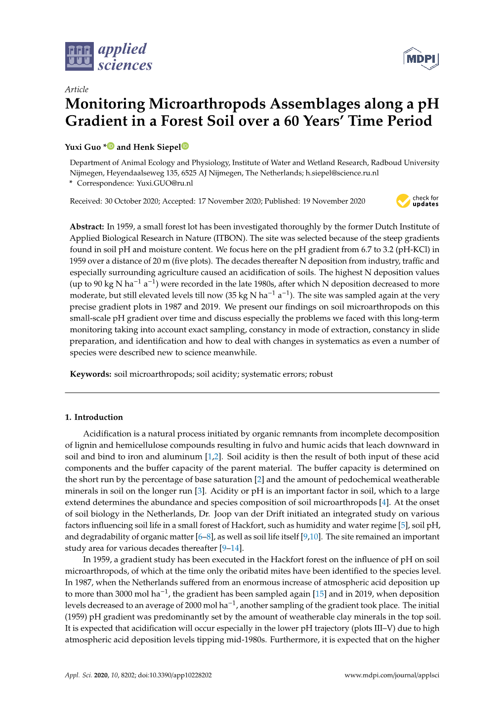 Monitoring Microarthropods Assemblages Along a Ph Gradient in a Forest Soil Over a 60 Years’ Time Period