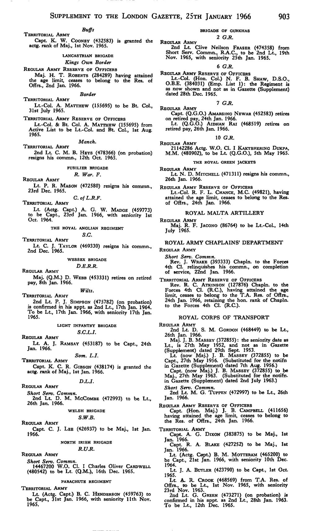 SUPPLEMENT to the LONDON GAZETTE, 25Ra JANUARY 1966 903