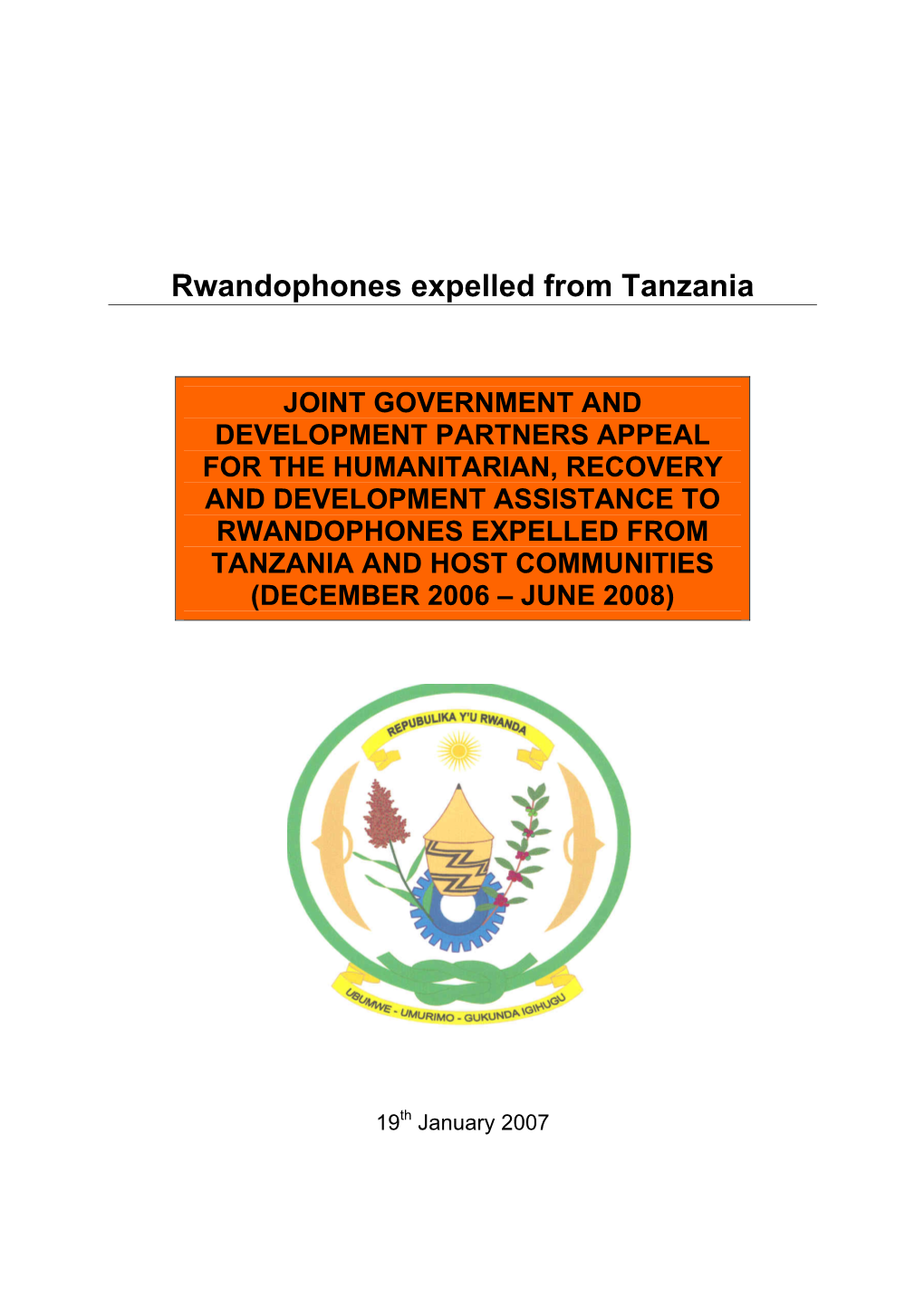 Rwandophones Expelled from Tanzania