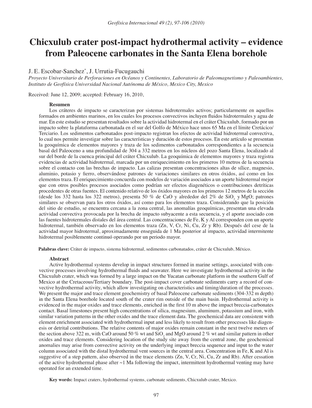 Evidence from Paleocene Carbonates in the Santa Elena Borehole