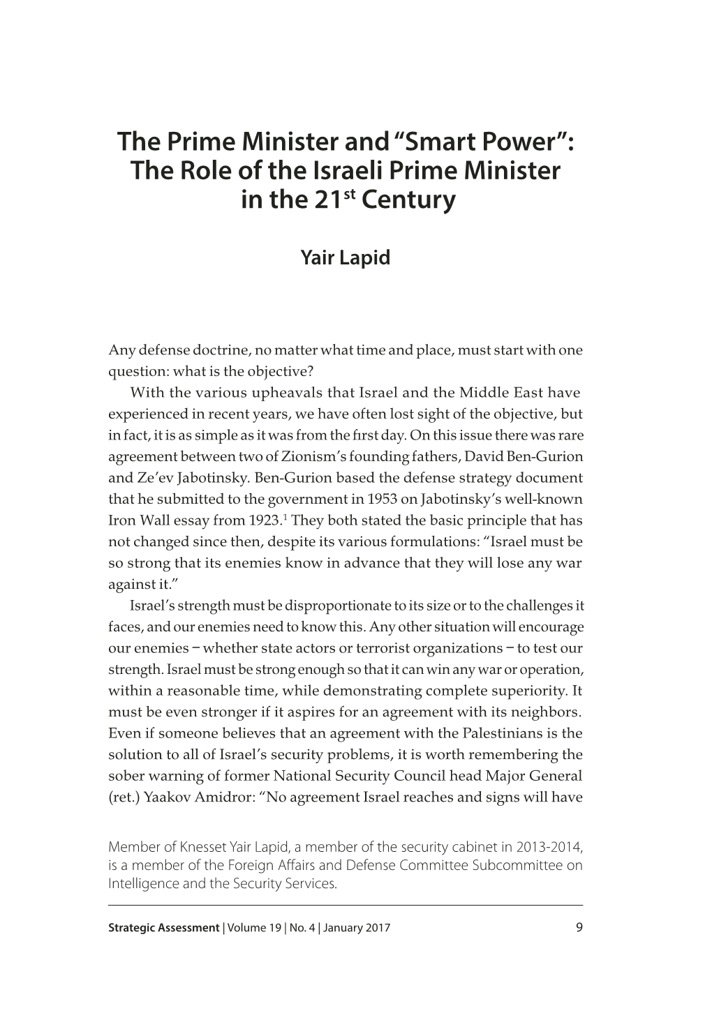 The Prime Minister and “Smart Power”: the Role of the Israeli Prime Minister in the 21St Century