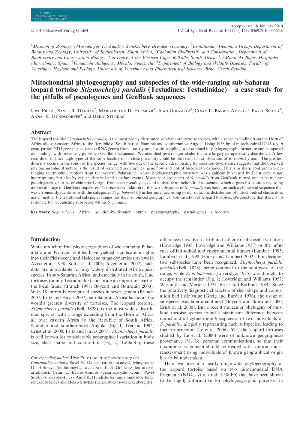 Mitochondrial Phylogeography and Subspecies of the Wide-Ranging Sub