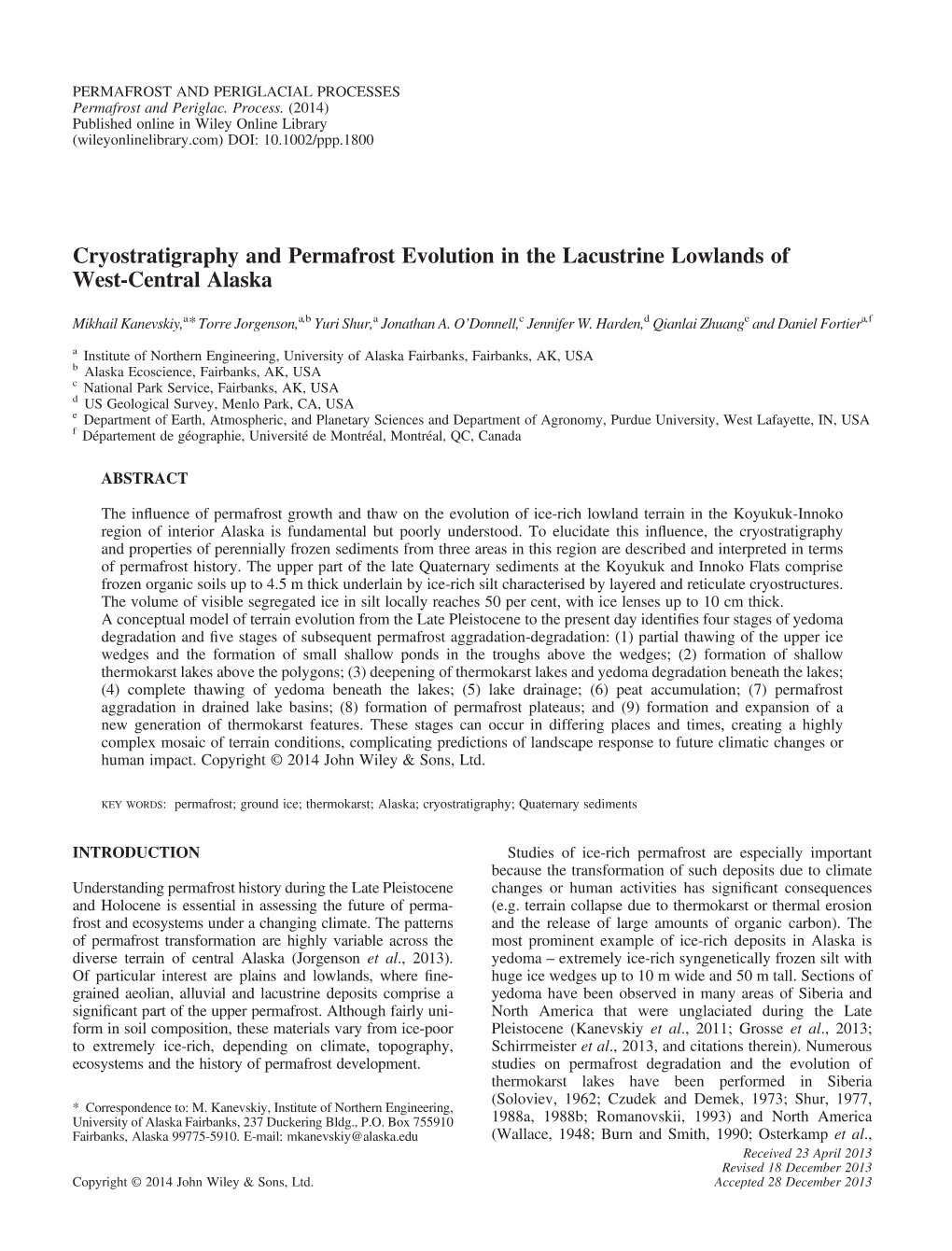 Cryostratigraphy and Permafrost Evolution in the Lacustrine Lowlands of West-Central Alaska