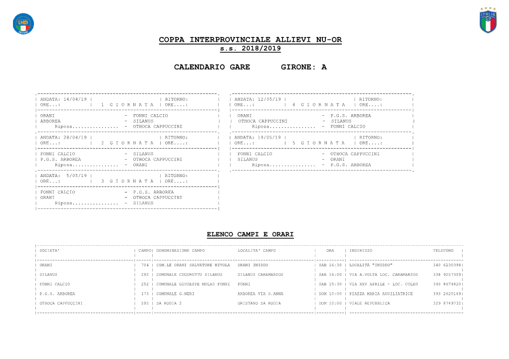 COPPA INTERPROVINCIALE ALLIEVI NU-OR S.S