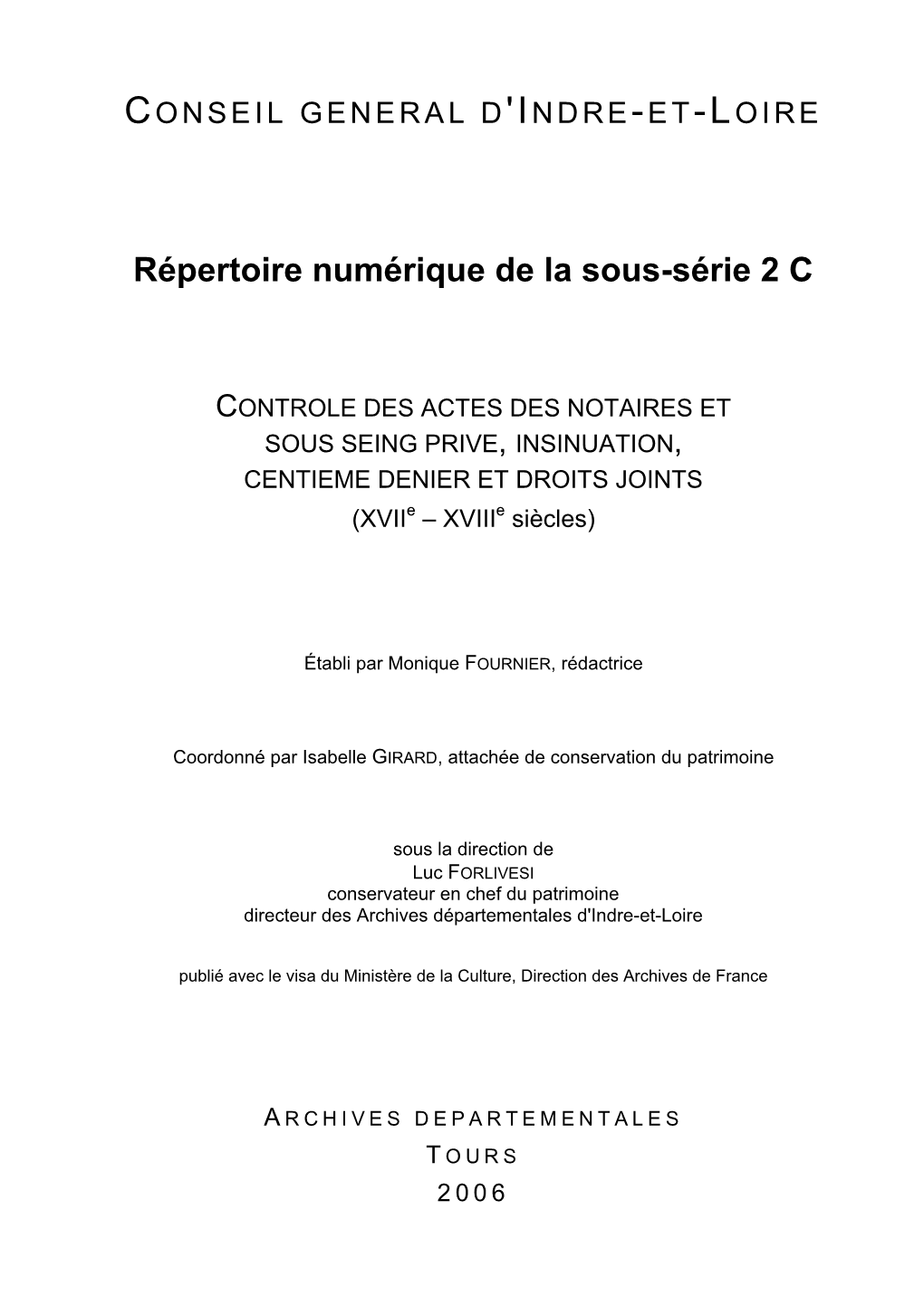 Répertoire Numérique De La Sous-Série 2 C