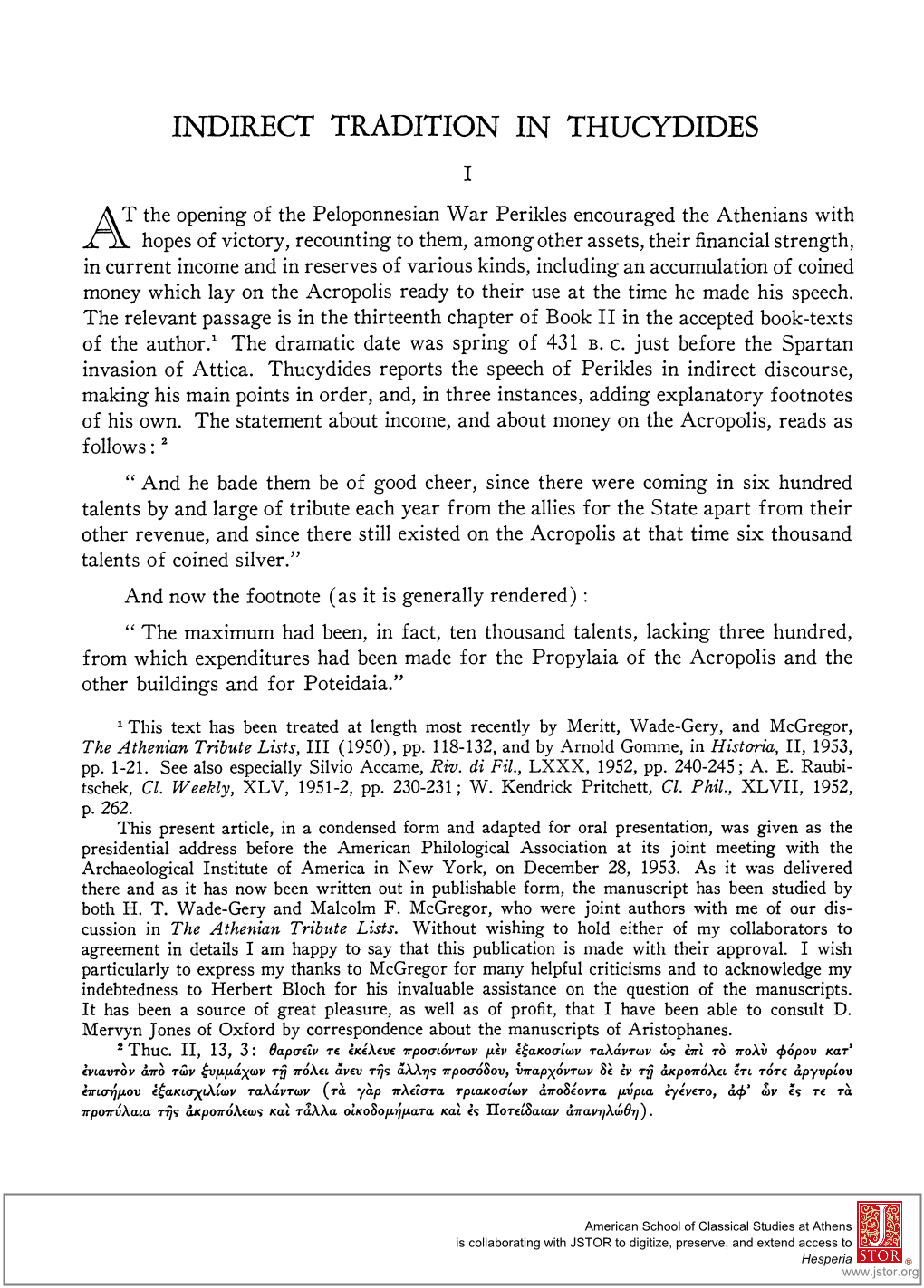 Indirect Tradition in Thucydides