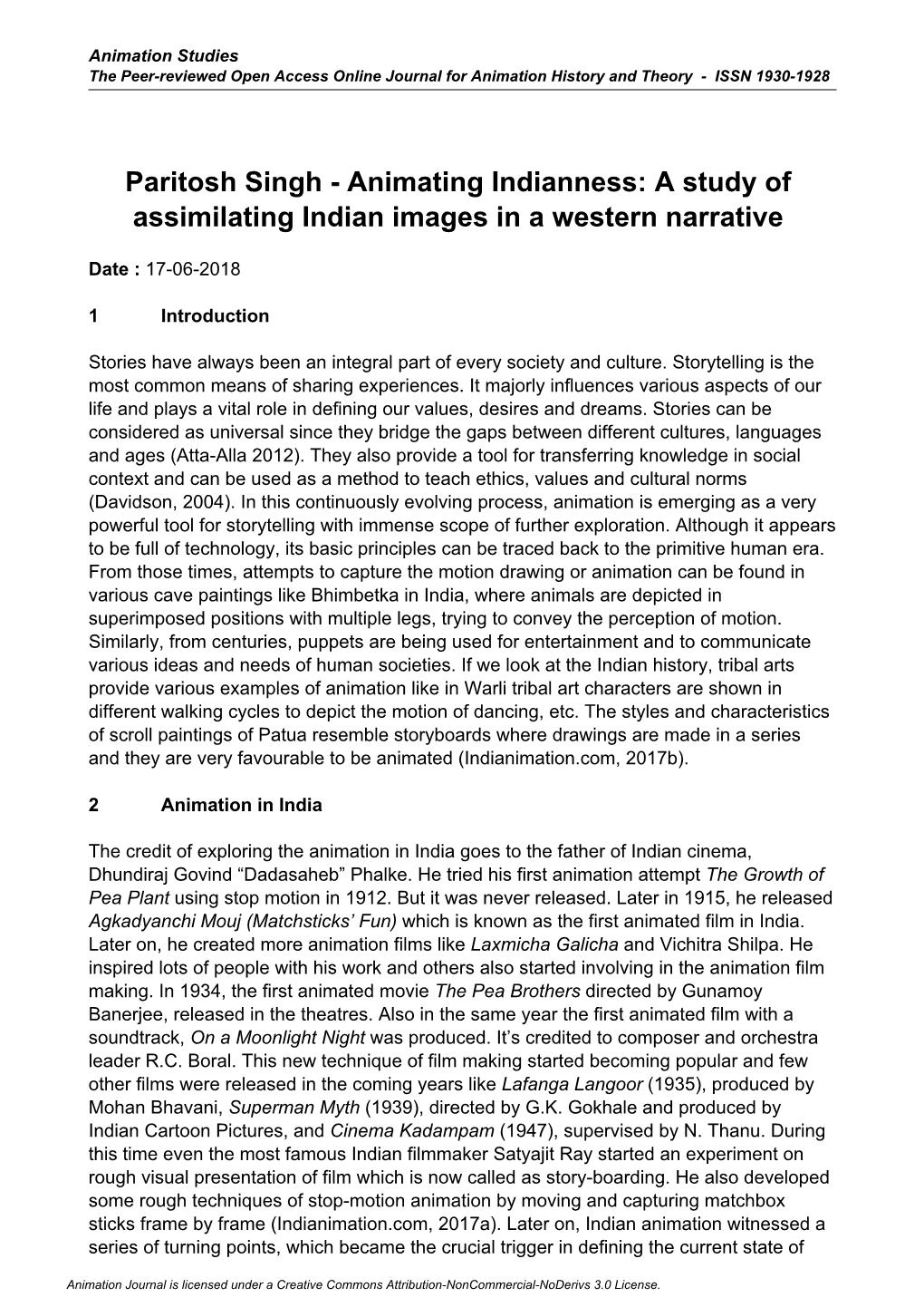 Paritosh Singh - Animating Indianness: a Study of Assimilating Indian Images in a Western Narrative