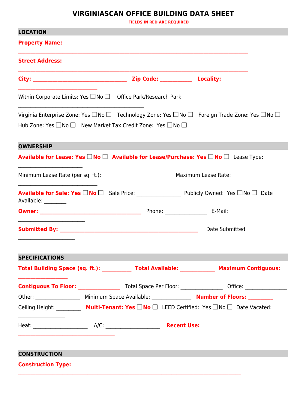 VIRGINIASCAN OFFICE BUILDING DATA Sheetfields in Red Are Required