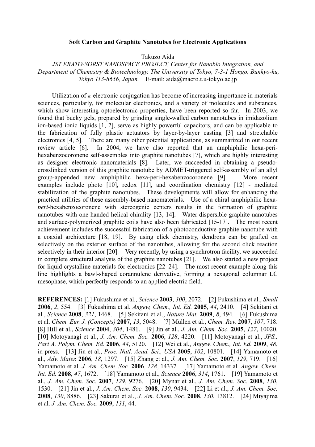 Soft Carbon and Graphite Nanotubes for Electronic Applications Takuzo