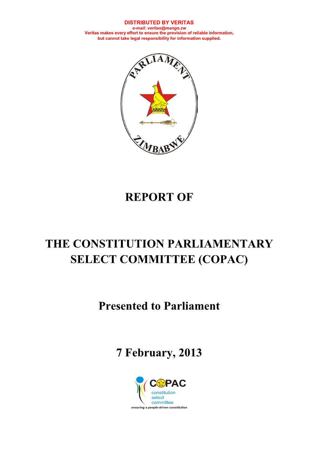 Final Report of COPAC to Parliament