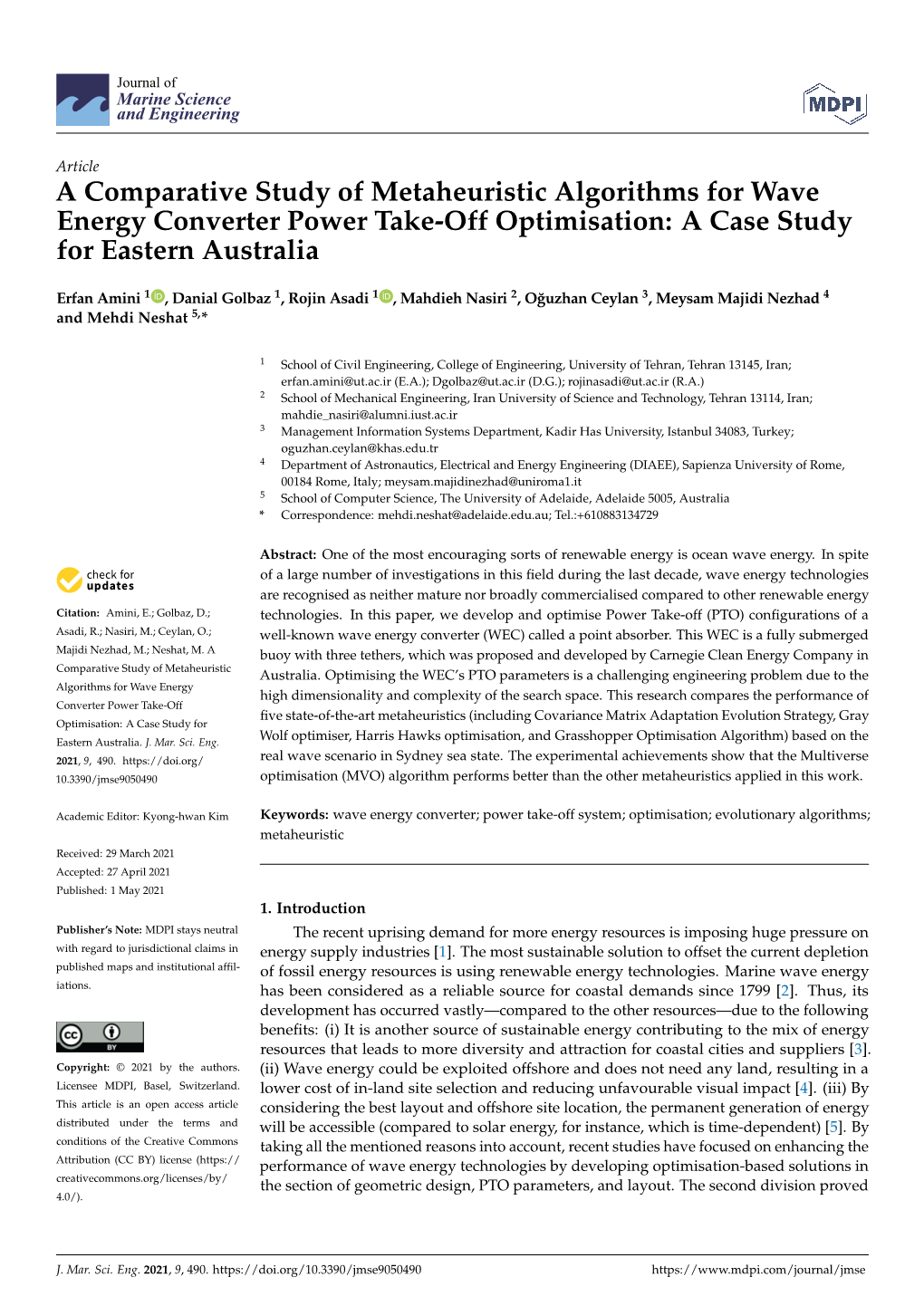 A Comparative Study of Metaheuristic Algorithms for Wave Energy Converter Power Take-Off Optimisation: a Case Study for Eastern Australia