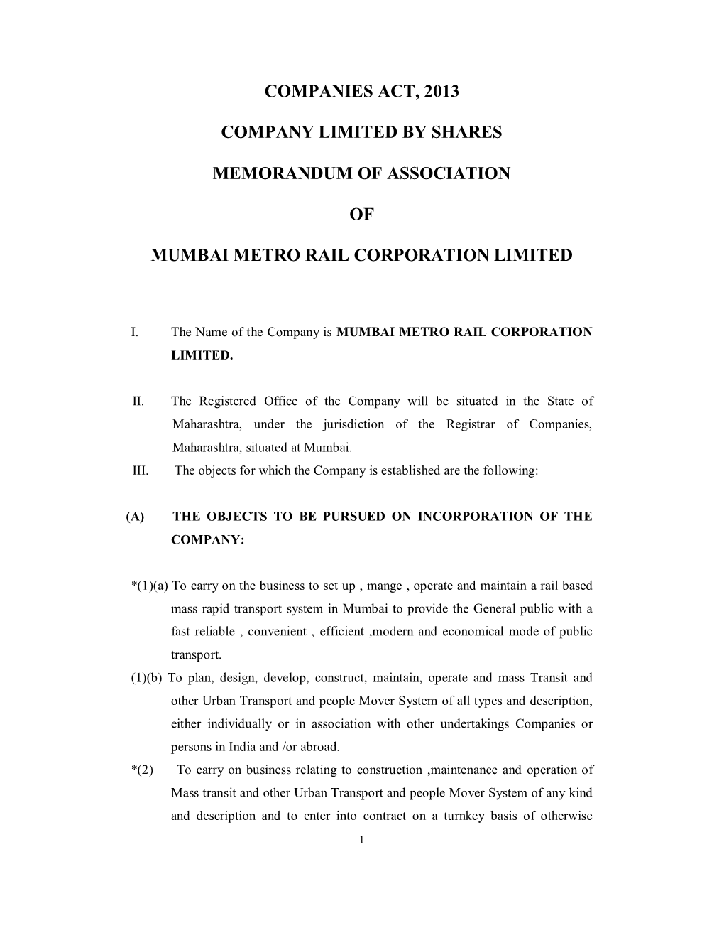 Companies Act, 2013 Company Limited by Shares