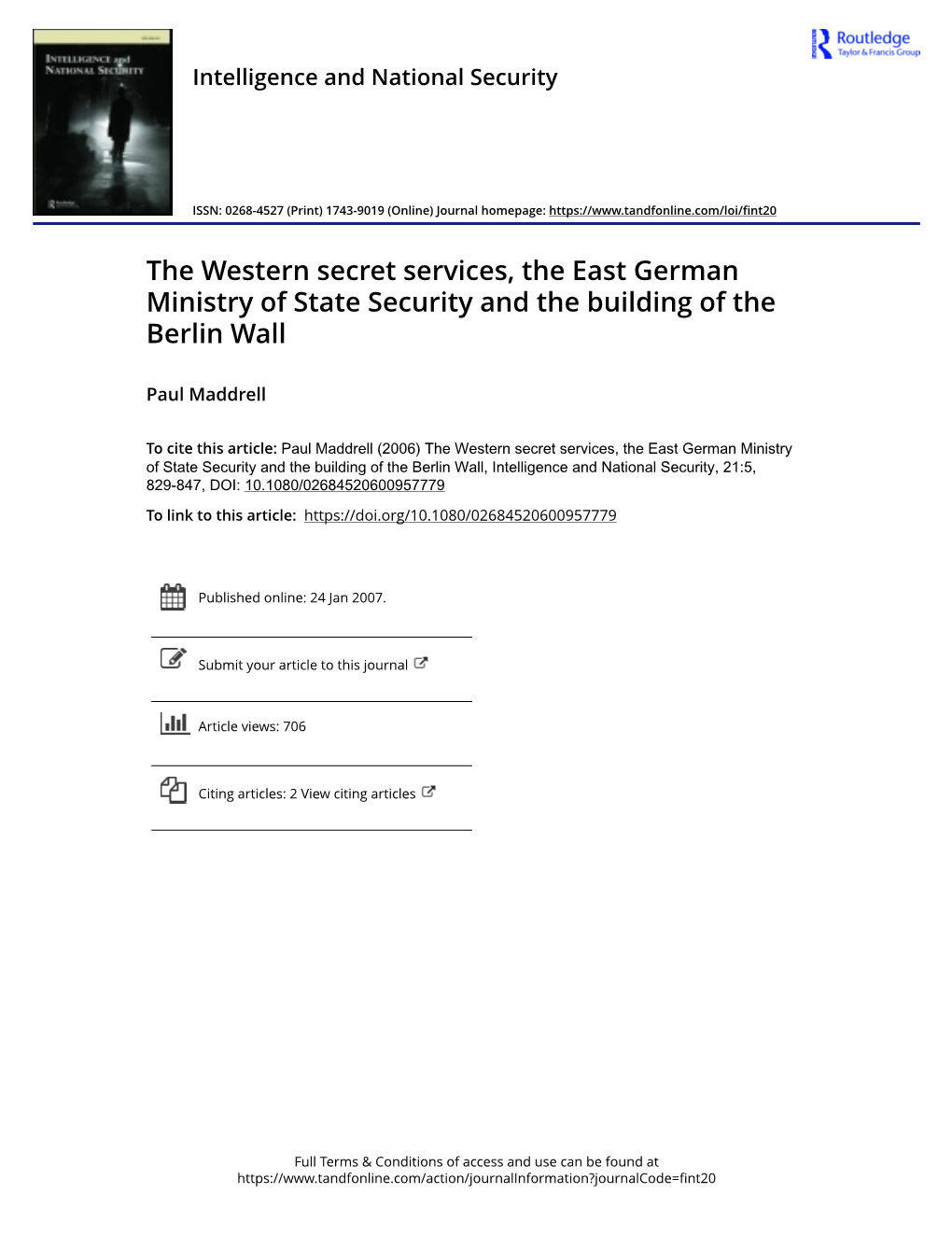 The Western Secret Services, the East German Ministry of State Security and the Building of the Berlin Wall