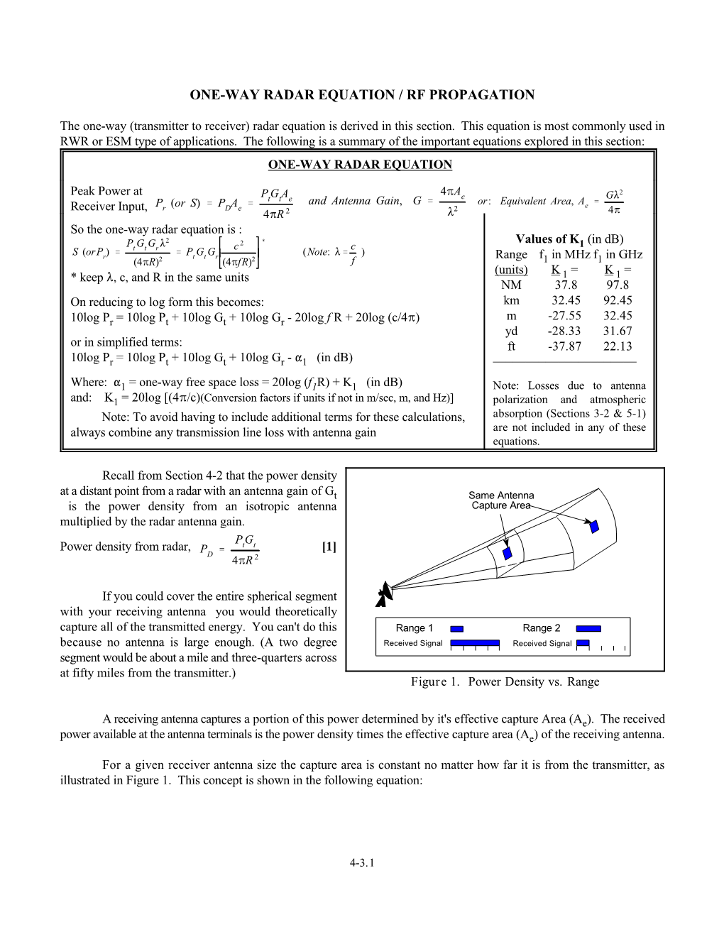 One-Way Radar Equation / Rf Propagation