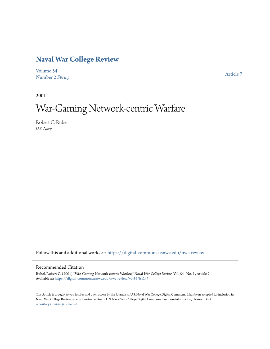 War-Gaming Network-Centric Warfare Robert C